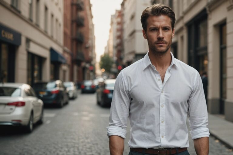 homme en chemise en ville